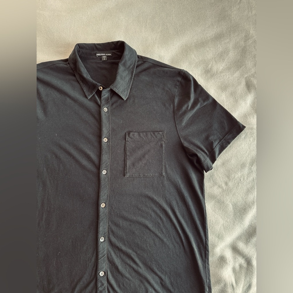 JAMES PERSE Solid Cotton Full Button Down Black Shirt | Mens 3 - Picture 10 of 10